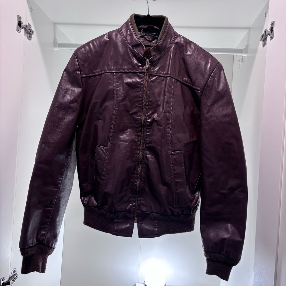 Vintage Brown Leather Bomber Jacket